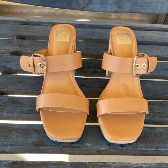 New Dolce Vita Platform Sandal Women's 10 US Beige PU Leather Block Heel Slip-On - Picture 7 of 13